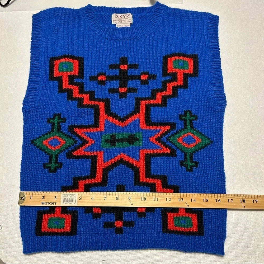 skyr sportswear vintage size medium blue sweater vest w aztec print - Picture 7 of 9